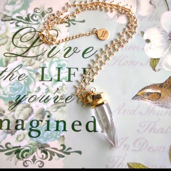 Boho Clear Crystal 22KGP Spike Necklace - Picture 13 of 15